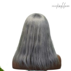 center wig machine made gray wig remy hair 12p