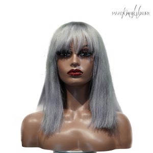 center wig machine made gray wig remy hair 12p