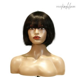 center wig machine made black wig remy hair h009