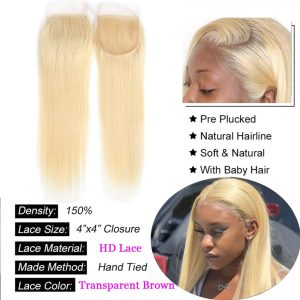 center wig remy hair 4x4 straight closure 613