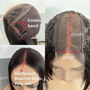 center wig natural black remy hair 2x6 lace closure deep wave bob human hair wig