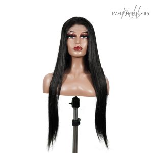 center wig natural black remy hair 6x7 lace closure straight human hair wig