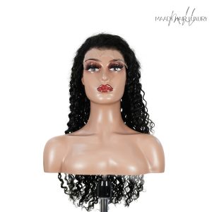 center wig natural black remy hair 6x7 lace closure deep wave human hair wig