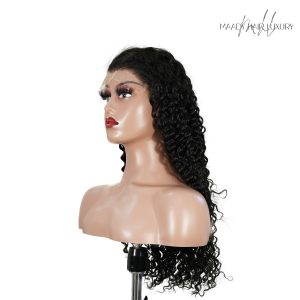 center wig natural black remy hair 6x7 lace closure deep wave human hair wig