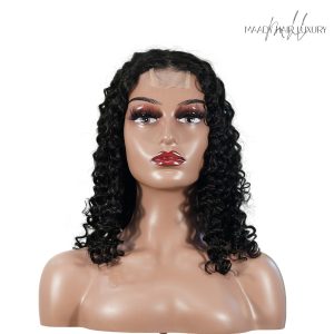 center wig natural black remy hair 2x6 lace closure deep wave bob human hair wig