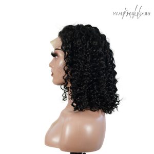 center wig natural black remy hair 5x5 lace closure deep wave 12 inch bob human hair wig
