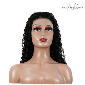 center wig natural black remy hair 5x5 lace closure deep wave human hair wig