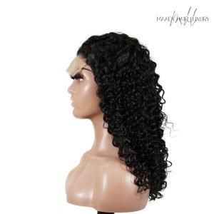 center wig natural black remy hair 5x5 lace closure deep wave human hair wig