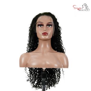 center wig natural black asian raw hair 13x6 hd lace front wig deep wave human hair wig