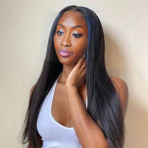 center wig natural black remy hair 5x5 lace closure straight human hair wig